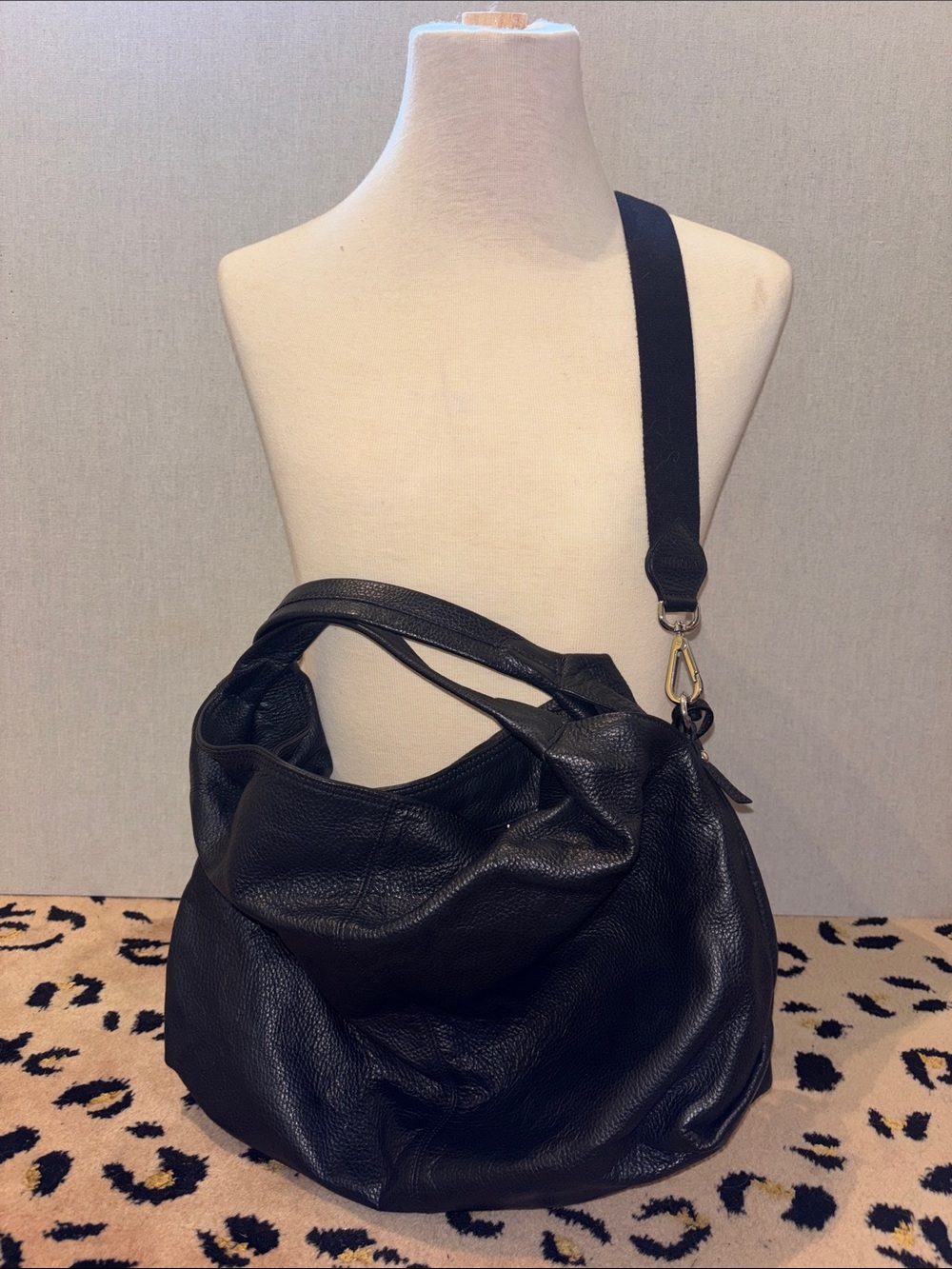 Furla Black Pebbled Leather Shoulder Bag with Detachable Strap